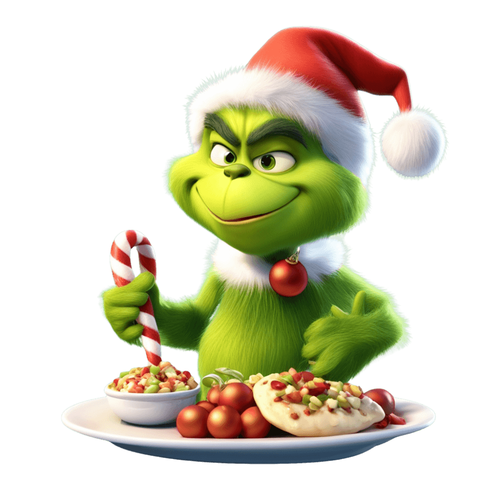grinch con comida navideña